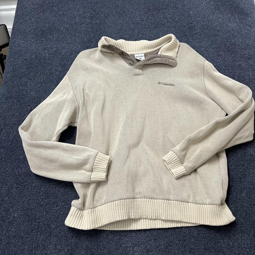 Columbia Sweater Mens XL Beige Quarter Snap Mock Neck Pullover Casual Knit